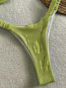 Bikinx Women's Floral Textured Underwire Bikini Pleated Strap Swimsuit Set - Green - View 4