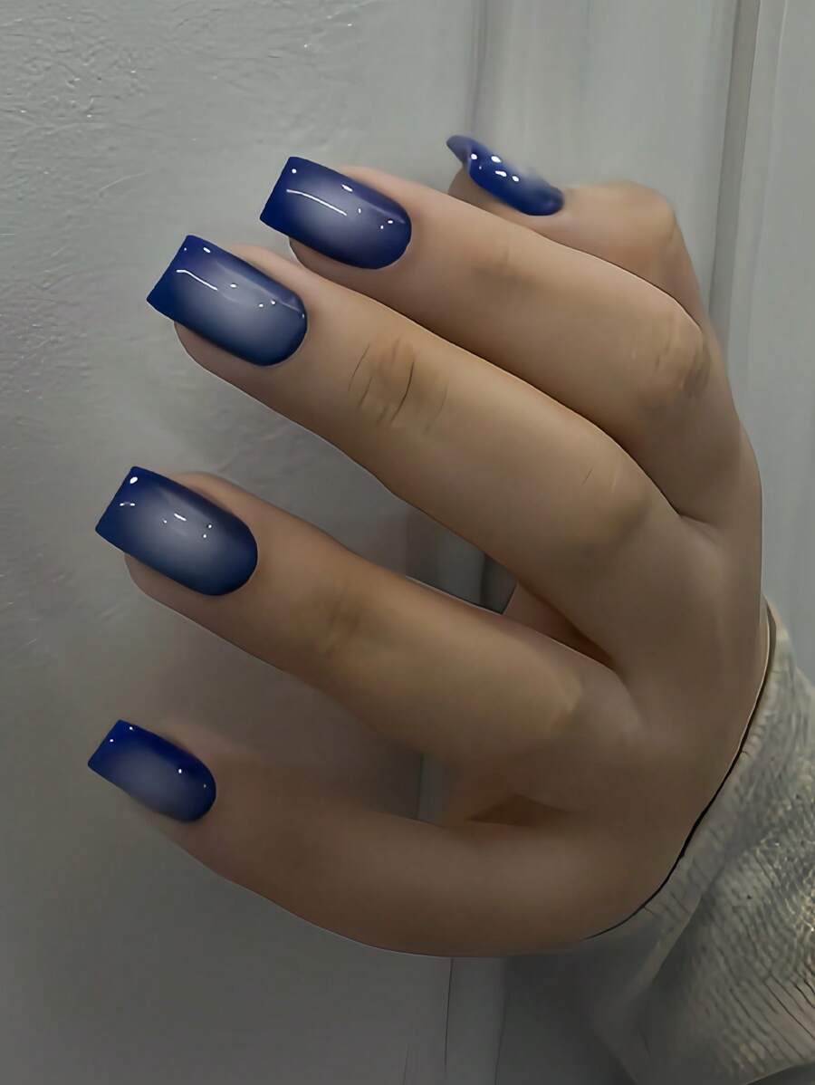 Add A Touch Of Romance With 24pcs Medium Square Fresh Prussian Blue French Style Press On Nails Full Coverage Fake Nail Tips For Women And Girls Includes 1sheet Adhesive Tabs & 1pc Mini File Women Jewelry Accessories False Nail Tips Jelly Glue Is Randomly Shipped