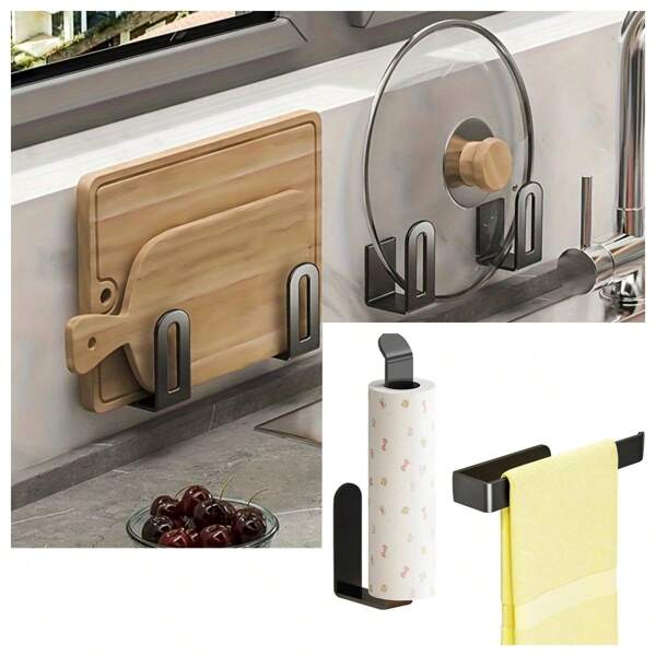 4 Packs Kitchen, Bathroom Hook Rack Set No Drilling Required, Stainless Steel Wall Mounted Storage Rack, Easy-To-Install Multi-Purpose Storage Rack For Kitchen, Bedroom, Bathroom
