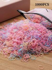 1000个装女士迷你橡皮筋，柔软弹力发圈，适用于编发、扎马尾、做发绳、发圈、发饰等。 - 黑色 - 查看 4