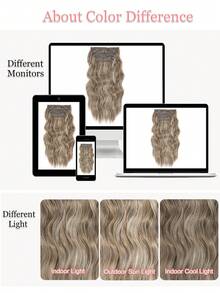 4PCS Clip In Hair Extensions 20inch Wavy Hair Extensions Clip Ins Ash Brown With Golden Highlights Hair Extensions Full Head Synthetic Hair Pieces For Women Natural Luster - Piano Color - View 9
