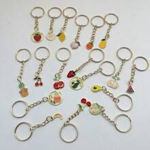18 pièces/set porte-clés avec fruits dessin animé, fraise, cerise, banane, pomme, avocat, poire, ananas, pastèque, pamplemousse, accessoires de bijouterie, gouttes d'huile en métal, cadeau de fête des mères, accessoires de voiture, charm de sac à dos pour école, fruits