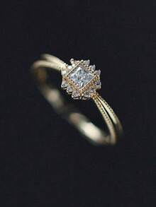 GAGAFEEL 1 Piece Of Delicate S925 Sterling Silver With Sparkling Square Cubic Zirconia Ring, Women's Birthday Party Gift - Gold - View 4