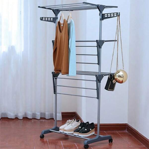 Clothes Drying Rack, Indoor And Outdoor, With Casters, Laundry Drying Rack, Clothes Drying Rack, Indoor Drying Rack, Clothes Drying Stand, Foldable, Multi-Functional, Storage Rack, Clothes Drying Rack, Indoor And Outdoor