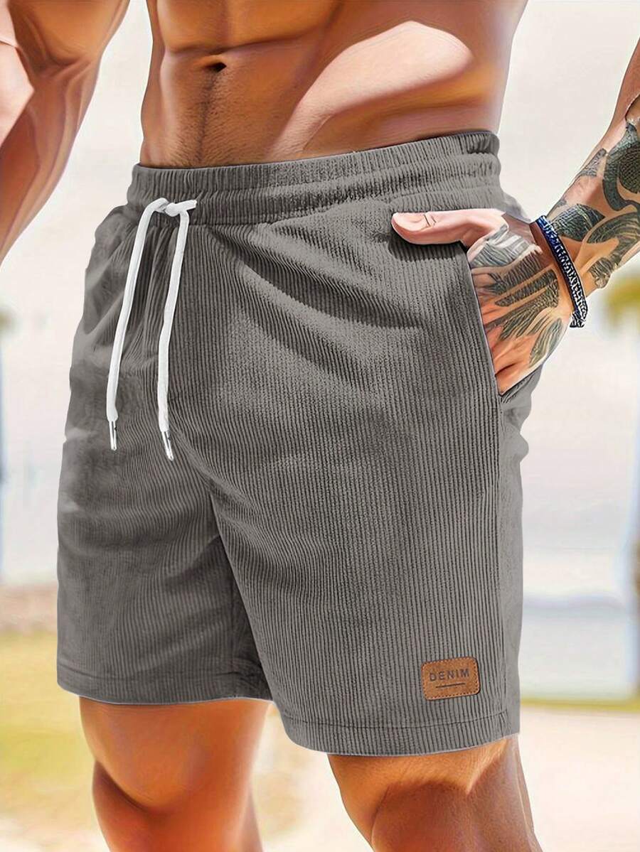 Men's Letter Print Drawstring Waist Pocket Casual Shorts - Dark Grey - View 1