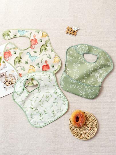 3PCS Waterproof Baby Bibs For Eating - Lightweight Baby Bib With Food Catcher, Mess Proof Toddler Bibs