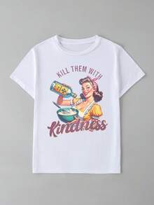 Blusas sueltas y cómodas para mujer todos los días, camisas de ama de casa con estampado satírico de colores cómodos, camisetas de mujer con estampado vintage, camisetas satíricas divertidas, arte de póster satírico feminista como regalo, adecuado para uso casual diario, vacaciones, tiempo libre y para regalar. - Blanco - Ver 4