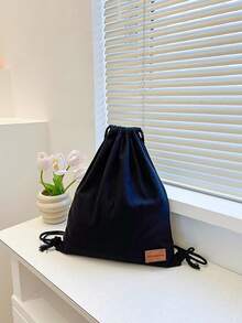 New Canvas Backpack, Shoulder Strap & Drawstring Pocket Design, Shopping/Student Bag, Bookbag - Black - View 8