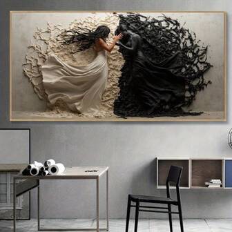 1 件抽象黑白女人帆布艺术印刷品、现代墙壁装饰、大型客厅卧室海报、优雅的家居装饰艺术品无框架 50x100cm/19.68x39.37 英寸