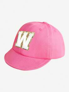 1 Pc Customizable 26 Letter Children's Solid Color Baseball Cap, Fashionable Casual Soft Brim Hat, Suitable For 1-3 Years Old Baby Girls Daily Outings, Vacation, Sun Protection - Rose Pink - View 21