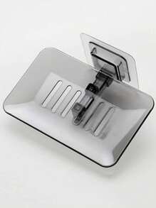 1pc Transparent Wall Mounted Soap Dish With Draining Rack - No-Drill, Traceless Crystal Soap Tray For Bathroom Organization And Storage