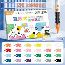 Straight Liquid Soft Tip Acrylic Marker Pen Set, 12/24/36/48 Colors, Student Stationery, Waterproof And Stackable, Stackable Art Brushes, Hobby Class Painting Watercolor Pens, Graffiti Painting Soft Brushes, Suitable For Painting Shoes, Glass, Ceramics, Cloth, Wood, Stone, Plastic, Paper, Etc.Stationery,School Supplies Back To School