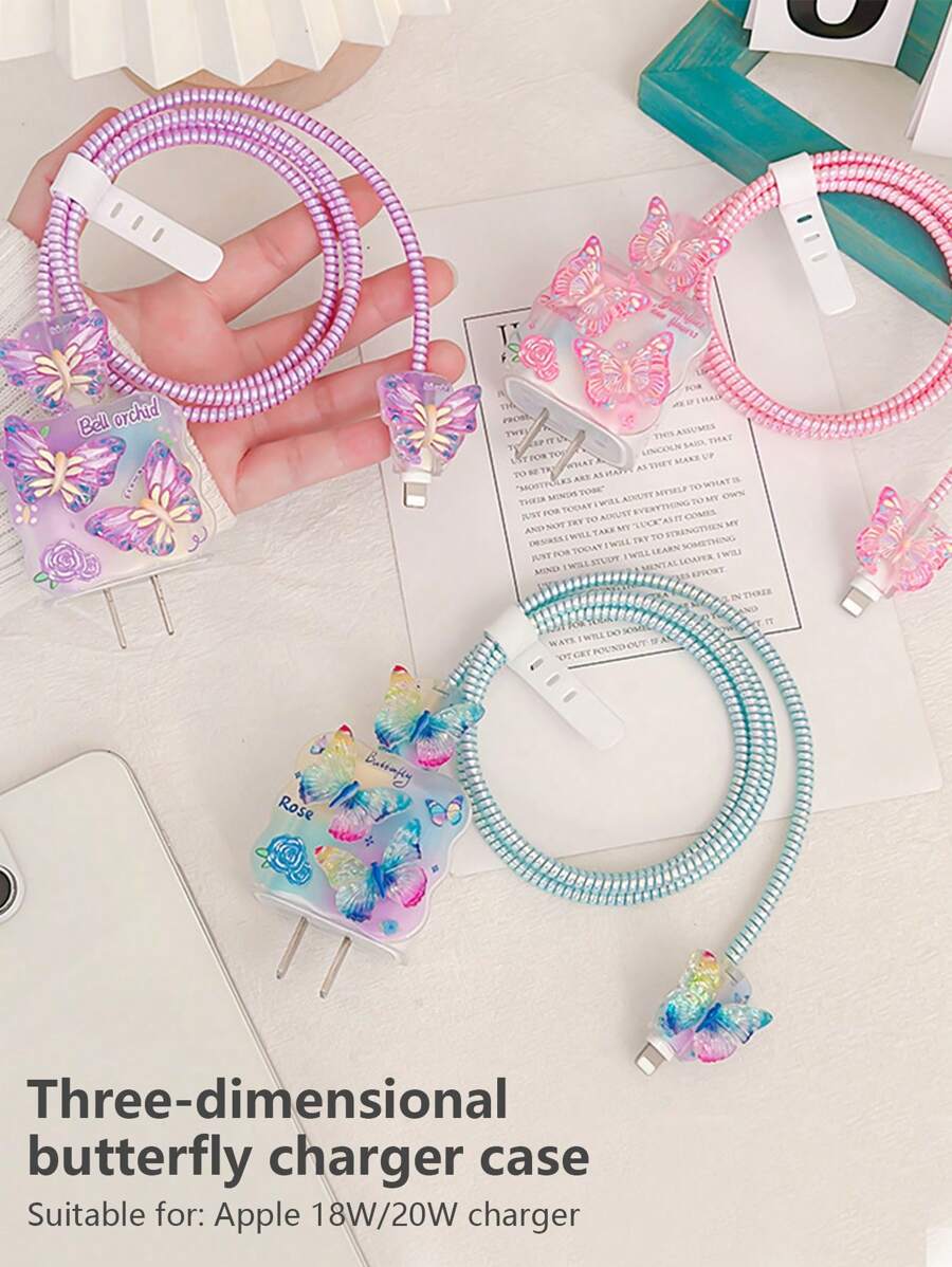 5pcs Butterfly Wave Data Cable Protector Compatible With Apple 18W/20W Charger, Fits 16/15/14 And Other Phones Charger Protector