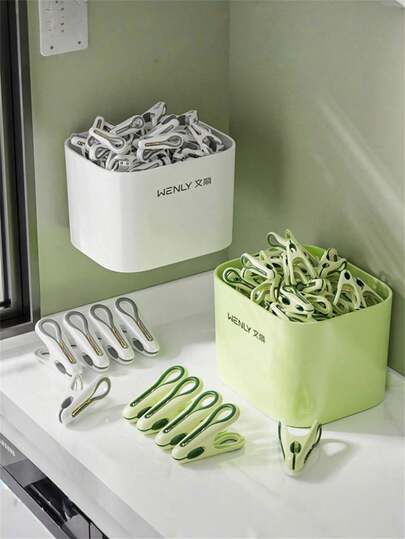 24/36-Pack Non-Marking Clothespins With Storage Case - Strong Grip Sock Clips For Windproof & Non-Slip Household Use Clothes Pins With Storage Basket Household Food Clip Socks Underwear Rack Holder Plastic Laundry Hanging Pegs Clips