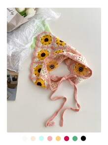 1 Stück Damen Sommer Strandschal, Boho-Stil gestrickter dreieckiger Kopfwickel, handgefertigter gehäkelter Stirnband, ländlicher Stil Kopfwickel Bandana Haartuch