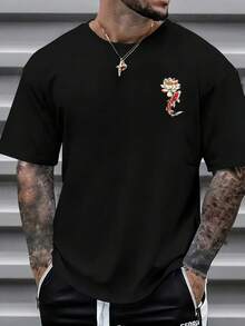 SU ER Men's Fashionable Printed Loose Short Sleeve T-Shirt | Exquisite Design | Summer Essential | Easy To Match, Showcasing Your Style - Black - View 3