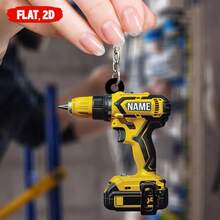 1pc Personalized Acrylic Electric Drill Design Keychain, Gift For Father (Customizable Name) - Multicolor - View 3