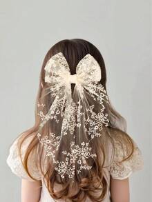 1pc Girls Elegant Cute White Lace Embroidered Bowknot Hair Clip, Wedding Hair Accessory, Suitable For Teens, Daily, Holiday, Party Wear, New Year, Valentine's Day, Back To School - Multicolor - View 10