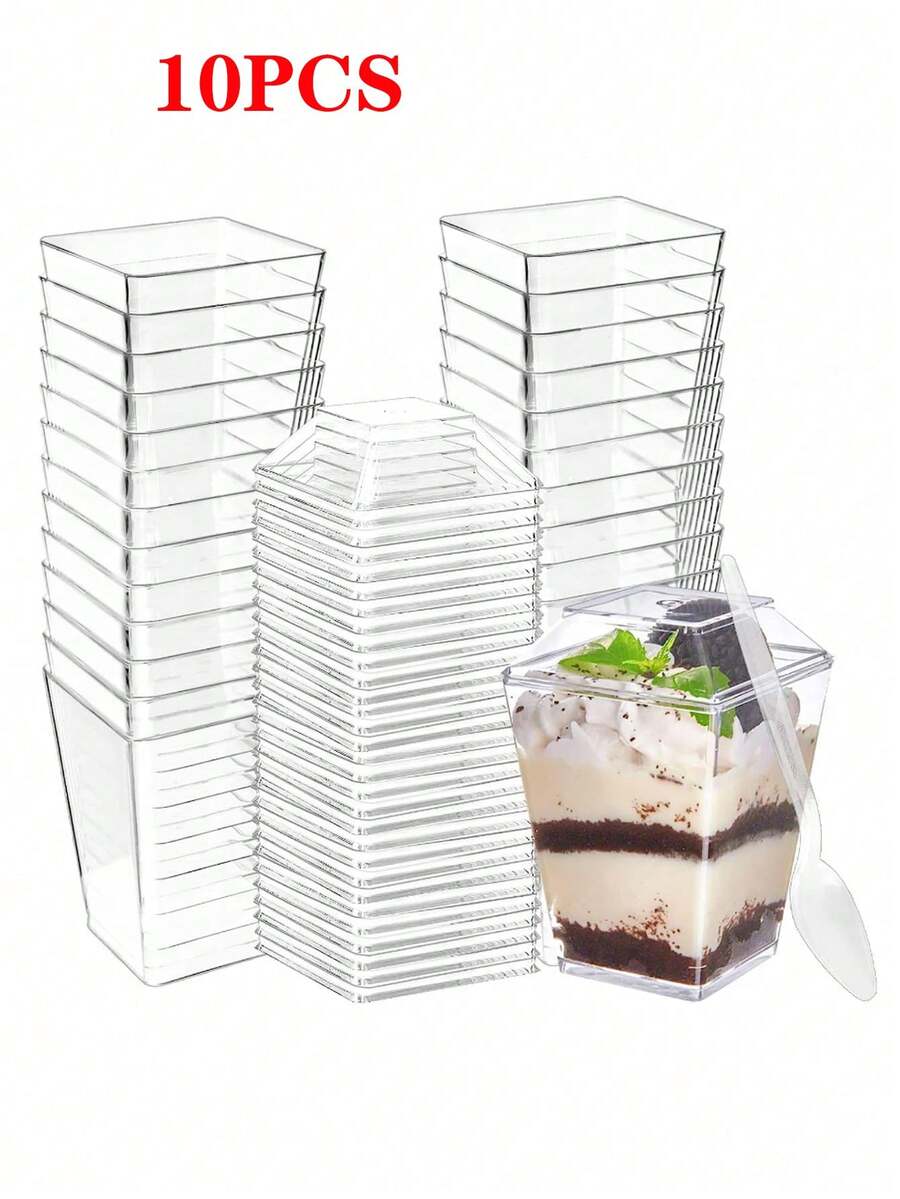 10入組5盎司帶蓋塑料甜點杯,小布丁罐用於品嚐開胃菜,水果,冰淇淋,慕斯,透明