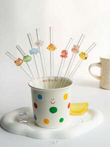 1/3/8PCS Cartoon Animal Head Glass Straw For Transparent Iced Drinks Like Milkshakes, Juices, Cocktails - Reusable Colorful Bendy Glass Straw For Party ,Kitchen,Christmas - Transparent - View 7