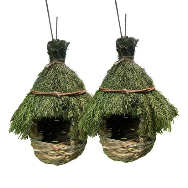 1pc Natural Wheat Grass Handwoven Bird Nest Decor, Hollow Design For Breathability & Aesthetics, Suitable For Hanging In Garden/Balcony, Creates & Natural Ambience