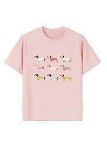 Tween 女童休闲趣味印花圆领短袖 T 恤、夏季上衣 - 粉色 - 查看 3