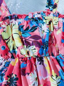 1buc rochie sling cu imprimeu floral pentru fetițe, cu pălărie, atmosferă de vacanță