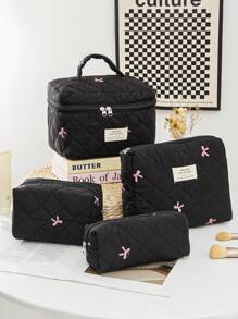 1 Piece Women's Bow Embroidered And Quilted Makeup Bag Sets Travel Cosmetic Bag With Handle Tampon Storage Bag Sanitary Pad Pouch Large Capacity Cosmetic Bag, Lightweight Fluffy Filling Toiletries Bag Mini Travel Makeup Case Pouch For Travel Storage,Daily Use. For School Cosmetic Bag Back To School Supplies Cosmetic Storage School Stuff Bag Organizer Room Stuff