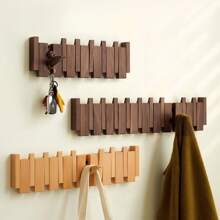 1pc Wooden Piano Keyboard Wall Shelf, Foldable Hook Coat Rack, Rustic Hanger For Bedroom, Entryway, Hallway, Storage, Wall Decor Aesthetic Room Decoration