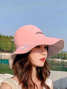 1pc Double-Sided, 3D Tailored, 11cm Wide Brim Hat, Face-Slimming, Adjustable, Soft & Comfortable, Breathable, Foldable & Portable, UV Protection, Floral Accent, Internal Soft Lining, Non-Deformable, Excellent For Photos, Fashionable & , Suitable For Back To School, Travel, Cycling, Outdoor, Hiking, Gatherings And More Occasions