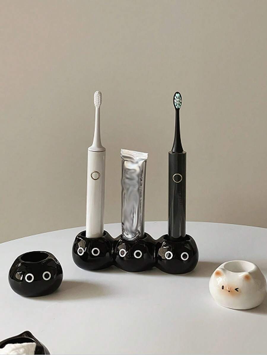 1pc Ceramic Cat Toothbrush Holder, Cute Siamese Cat Electric Toothbrush Stand Organizer, Couple Toothpaste Placement Bathroom Countertop Base Stand, Home Bathroom Decor, Bathroom Storage, Toothbrush Holder, Gift Fall Decor Back To School