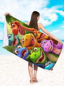 1pc Forest Animal & Dinosaur Pattern Beach Towel, Ultra-Soft Microfiber Quick Dry Absorbent Towel Suitable For Swimming, Vacation, Travel, Outdoor Camping Summer Travel, Vacation Holiday Bathroom Decor Beach Essentials