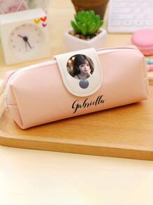 1 PIEZA Bolsa de lápices simple BW82 con capacidad grande, de estilo fresco y sencillo con barba de PU para estudiantes. Personalización de texto y foto, útiles escolares, regalos para maestros, para universidad, colegas, dormitorios, adolescentes, estudiantes de secundaria y universidad.