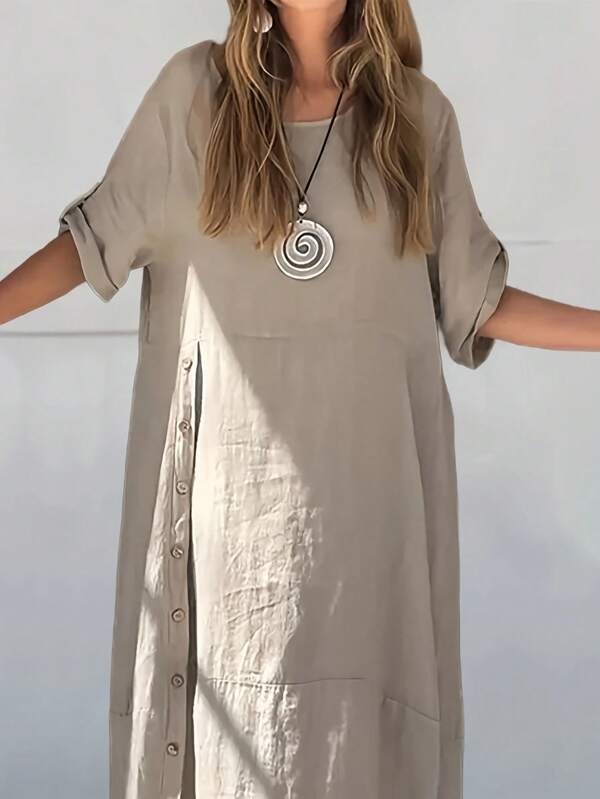 Women's Solid Color Conservative Casual Party Woven Fabric A-Line Dress, Suitable For Festival, Daily Wear, Global