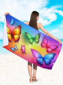 1 pieza Toalla de playa con estampado de insecto y mariposa, toalla de microfibra de secado rápido y absorbente adecuada para nadar, vacaciones, viajes, camping al aire libre