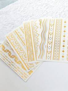 4张纹身贴纸 临时纹身 古铜色纹身 金银色手臂身体纹身 酷炫手镯 夏季女孩金色时尚纹身贴纸