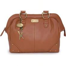 - Large Leather Shoulder Bag For Women - A4 Work Tote Bag - Doctor Bag - Tan - View 6