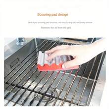 3-In-1 Grill Scrubber With Abrasive-Resistant Fibers, Effortless Rust Removal & Deep Gap Cleaning For Cast Iron Grates/Griddles, Heavy Duty BBQ Brush For Outdoor BBQ, Camping & Patio Maintenance (Black/Red)