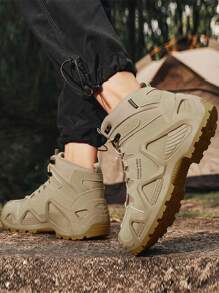 Men's Labor Protection Shoes, Outdoor Sports Color-Block High-Top Leather Horse Riding Boots, Retro Style, Comfortable And Fashionable, Versatile, Multi-Functional Outdoor Work Anti-Piercing Anti-Crush Mountaineering Shoes, Outdoor Sports Soft Bottom Soft Surface Lightweight Comfortable Men's Construction Shoes