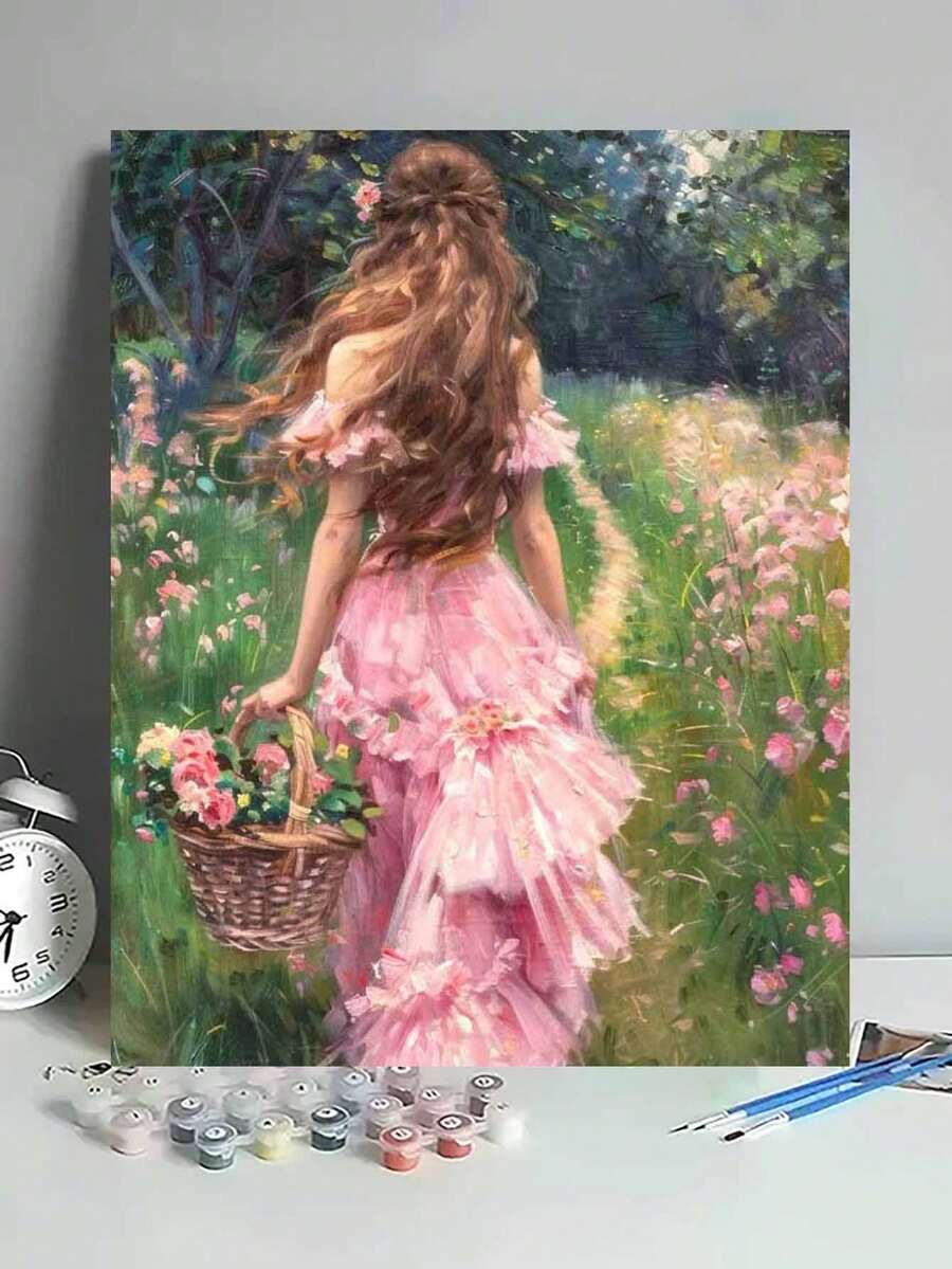 طقم DIY للرسم بالأرقام بموضوع "فتاة تقطف الزهور"، مناسب لديكور غرفة النوم وديكور الحائط الفني، طريقة رسم بسيطة وممتعة بدون الحاجة لأساسيات الرسم، حقق حلمك كفنان وانغمس في عالم الألوان، كل لمسة فرشاة هي تعبير عن النفس، إضافة رومانسية للحياة، هدية مثالية للعائلة والأصدقاء، مقاس 40*50 سم - وردي مغبر - مشاهدة 1