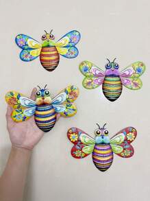 Metal Bee Wall Art Outdoor Decor -1 Pc/4 Pcs Packed With 7.7 "Metal Wall Decor, Bee Outdoor Garden Hanging Decor, Activity-Filled Handmade Wall Art For Patio Garden Patio Decor