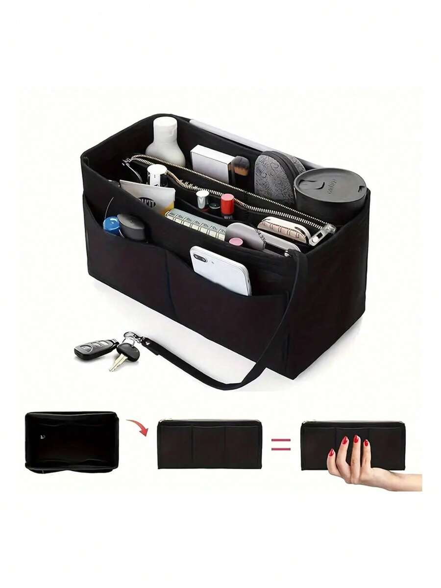 Soft Felt Handbag Organizer Insert With Zipper,Washable Luxury Brand Purse Organizer, Multifunctional Portable Divider Pouch ,Felt Handbag Insert With Zippered Cosmetic Storage Pouch And Wallet Accessory For Women's Handbags And Wallets - Multicolor - View 1