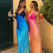 Women's Summer Slim-Fit Contrast Color Dress, Formal Occasions - Pink - View 5