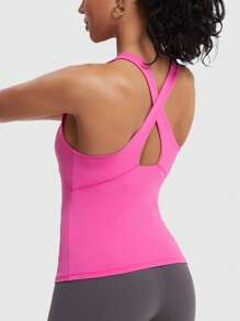 MathCat MathCat Débardeur de fitness dos croisé pour femme - Soutien-gorge intégré, col roulé, sport, yoga, gym