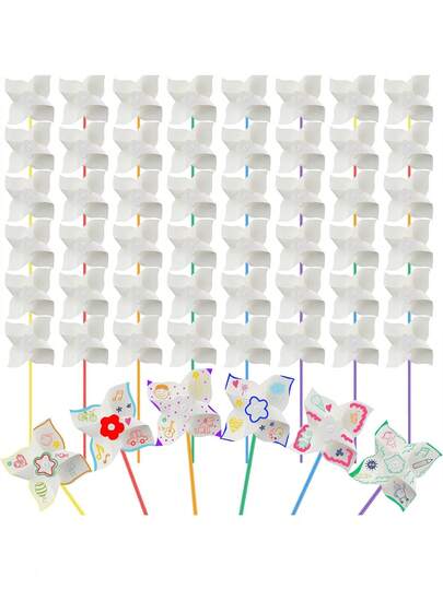 DIY 风车工艺套装，制作您自己的彩色风车，批量艺术和工艺品套装，适用于艺术派对、夏季主题派对活动，无需电池，不含装饰工具