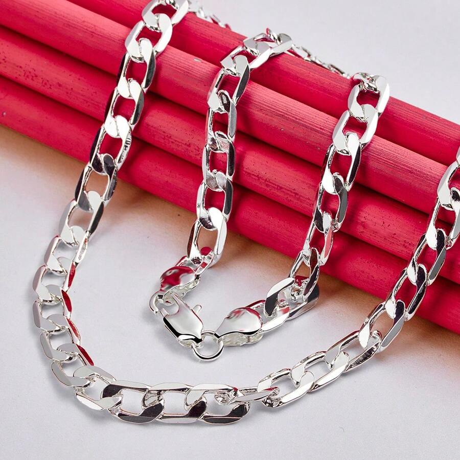 Charm Silver NecklaceFace Chain Necklace Lobster Clasp Men And Women Engagement Jewelry - Silver - View 1