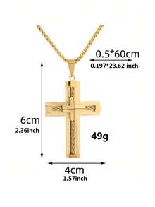 1 Piece Men's Large Cross Chain Necklace, Stainless Steel Byzantine Chain With Silver, Gold And Black Color Options, Cross Pendant Necklace Suitable For Daily Wear, Holiday Gift - Wire Cross - View 8