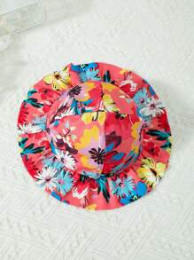 1buc rochie sling cu imprimeu floral pentru fetițe, cu pălărie, atmosferă de vacanță