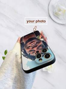 1pc Black TPU Customizable Printed Protective Phone Case, Compatible With IPhone/Android Phones, Such As , Galaxy, OPPO, With Lanyard/Wrist Strap, Shock-Absorbent And Interesting Design