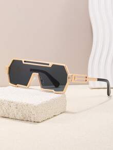 1 Stück Herren Metallrahmen-Brille mit einteiliger Linse, europäischer & amerikanischer Sport Outdoor Punk Rock Futuristik Mode, geeignet für Outdoor, Straße und Urlaub - Street Serie für Sommerstrand Urlaub, Outdoor, Reisen - Verschiedenfarbig - Übersicht 4